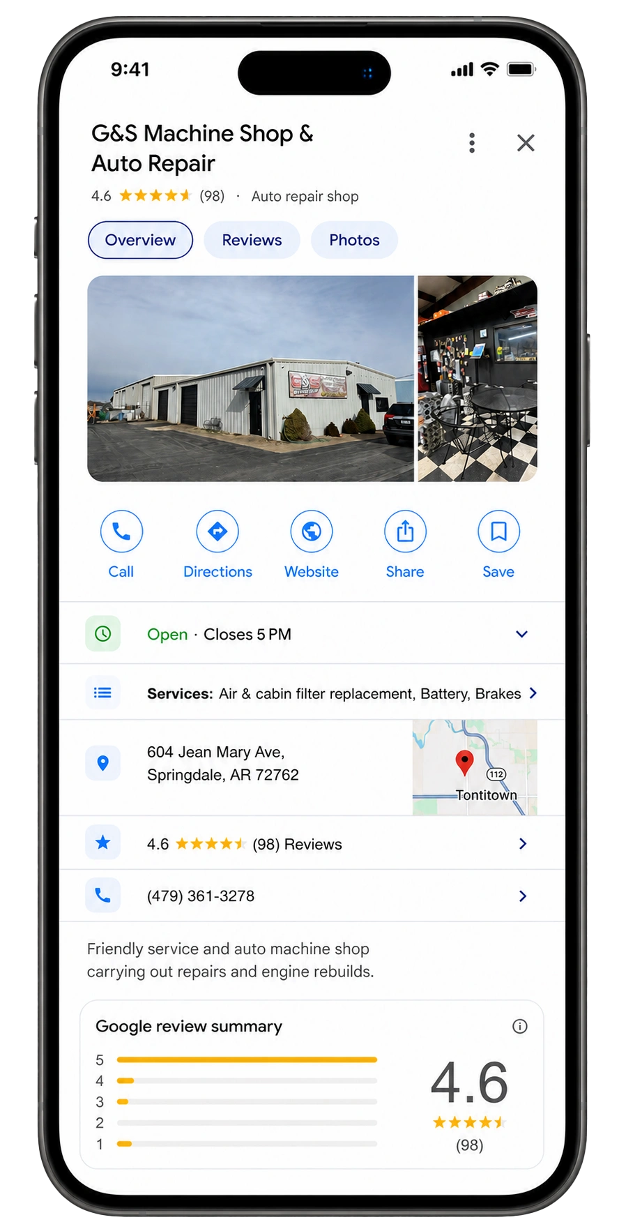 Google Business Profile phone preview